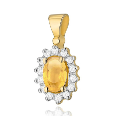 Złota zawieszka z Cytrynem 0,60ct i brylantami próby 585. Z-0182C
